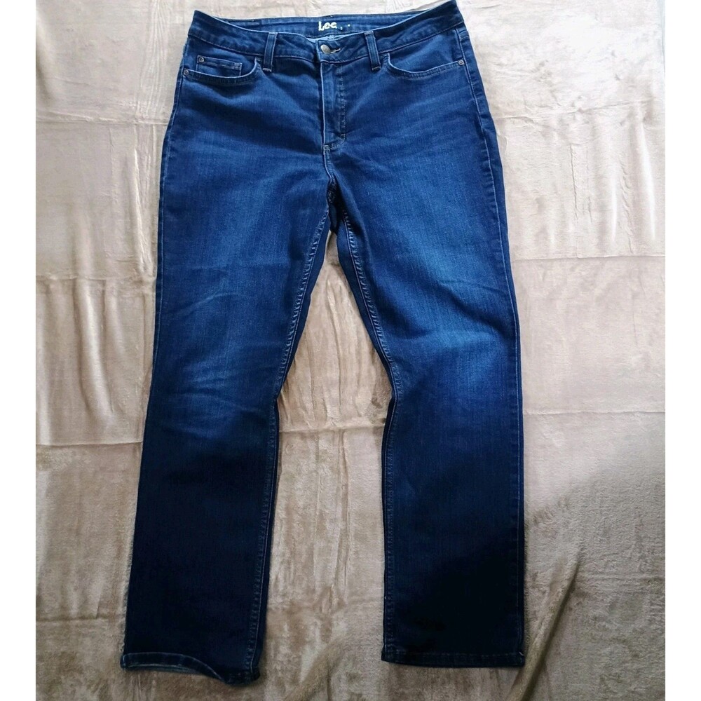Lee Women's Jeans Size 14 32x27 Blue Mid Rise Straight Leg Stretch Denim